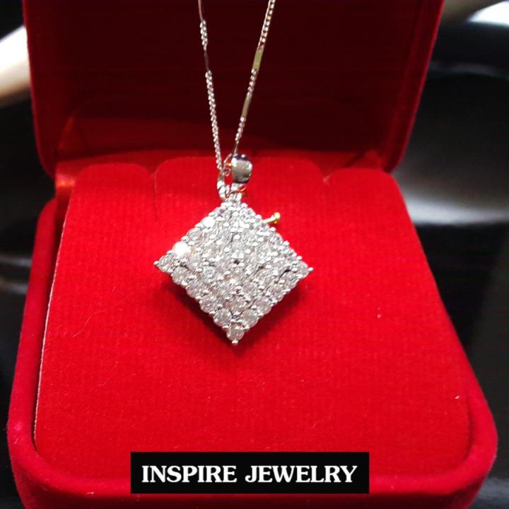 inspire-jewelry-ชุดเซ็ทจี้เพชรcz-รูปสี่เหลี่ยม-white-gold-เพชรสวยเกรด-aaa-เพชรวิ้งเจิดจรัส-จี้size-2x2cm-สร้อยคอ-white-gold-ความยาว-18นิ้ว-ตะขอสปิงกลม-สามารถถอดเปลี่ยนจี้อื่นๆ-ได้-งานดีไซด์-งานแบบร้าน