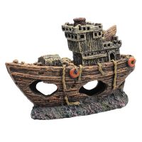 【CC】℡▩▬  Pirate Ship Resin Miniature Aquarium Ornaments Gifts Landscape Decorations Boat Statue Fishes Hide