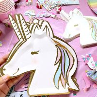 ❦✒◙ Unicorn Rainbow Horse Baby Shower Disposable Tableware Gilded Plate Napkin Happy Unicornion Girl 1st Birthday Party Decor