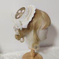 Womens Lace Net Flat Hat Lolita Girl Lovely Pearl Bow Ribbon Cap with Lace Edge Headmade Hair Accessories for Tea Party