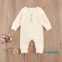 ✿ℛBaby Boy Long Sleeve Jumpsuit Autumn Fresh Solid Color Button Clothing