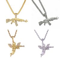 Fashion AK-47 Steampunk Necklace Pistol Submachine Gun Model Hip Hop Crystal Pendant Necklaces Men Christmas Charms Jewelry Fashion Chain Necklaces