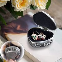 Vintage Retro Heart Shape Jewelry Box Zine Alloy Ring Earrings Necklace Container Small Trinket Storage Organizer Gift Box Case