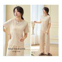 DVSM-2XL 2PCS Ice Silk Pajamas Set Wear Lounge Wear Nightgown Women Shirt 睡衣 Plus Size 8 COLORS