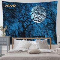 Moon and Star Tapestry Wall Hanging Landscape Forest Tree Printed Cloth Large Fabric Tapestry Aesthetic Interior Room Decor