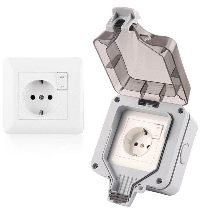 IP66 Waterproof Outdoor Wall Socket With Switch White Power Socket 16A