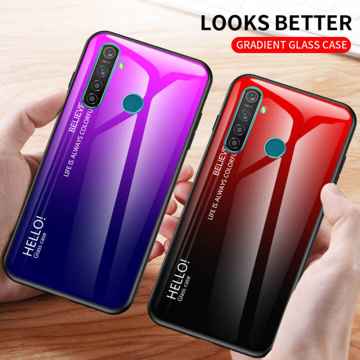 oppo-realme-5กรณี-realme-5กระจกฮาร์ดกรณีสีไล่โทนสีกันกระแทกโทรศัพท์ปกหลังปลอก