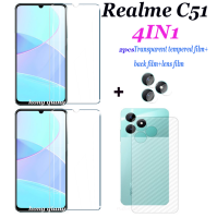 (4in1) สำหรับ Realme C51 C53 C55ที่มี2ฟิล์มแก้วนิรภัยโปร่งใสหน้าจอ + ฟิล์มด้านหลัง + ฟิล์มเลนส์