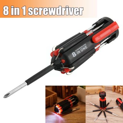 ☼▦♗ Portable Multifunctional 8 In 1 Screwdriver With Led Flashlight Screwdriver Outdoor Multi-purpose Car Multi-function Tool D0k4