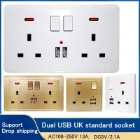 พอร์ตชุดสัญญาณไฟ LED สอง USB สองช่องแบบเดี่ยวใช้13A เต้าเสียบไฟฟ้าแบบเปลือยพลาสติกสิงคโปร์86 146ขนาดมาตรฐาน UK