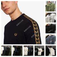 FRED PERRY FP เสื้อยืดสำหรับทั้งหญิงและชายหนามข้าวสาลี,เสื้อยืดแขนแขนสั้นคอกลมผ้าฝ้ายขนาดใหญ่โปโลระงับกลิ่นกายย้อนยุคอุปกรณ์อินเทรนด์