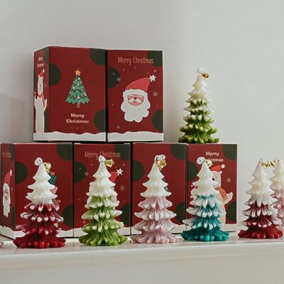 【CW】Holiday Scented Candles for Christmas Gift Christmas Tree Shaped Desktop Ornament Creative Holiday Present for Families Friends
