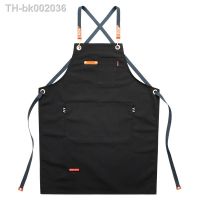 ஐ✜✁ Cowboy Canvas Apron with Pockets Korean Fashion Chinese Restaurant Barber Artist Apron for Men and Women Overalls Coffee Shop