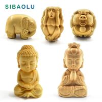 Chinese fengshui Buddhism miniatures mini Elephant Monkey Lucky Pig Wooden carved craft kokeshi figurine home decor Decoration