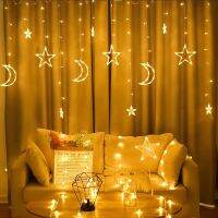 Star Moon Led Curtain Garland String Lights Icicle 4M 220V Outdoor Lamp For Bar Bedroom Wedding Party Garden Window Mall Decor