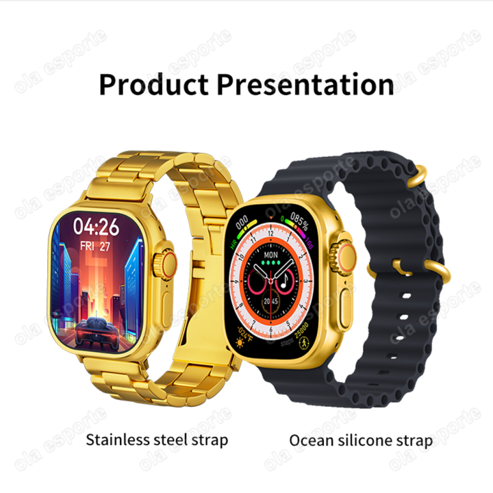 ใหม่-t10-ultra-gold-smart-watch-ultra-series-8-nfc-bluetooth-call-men-smartwatch-ผู้หญิง2023นาฬิกา-ultra-wireless-charge-สำหรับ-apple