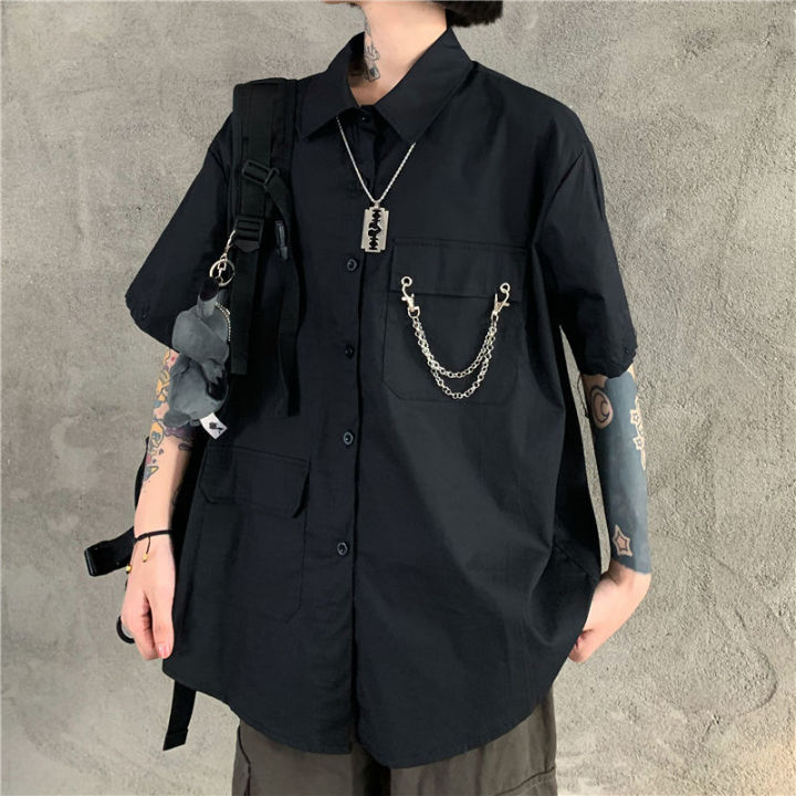 houzhou-gray-shirts-women-harajuku-detachable-sleeve-oversized-bf-gothic-blouse-with-tie-vintage-streetwear-punk-autumn-shirt