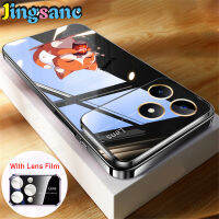 Jingsanc เคสชัดเจนแบบ HD สำหรับ Realme C53เคสลายโคล่าชุบแมวการ์ตูนน่ารักเคลือบผิวด้วยไฟฟ้าพร้อมเคสป้องกันฟิล์มเลนส์ในตัวฝาครอบซองนุ่มกันกระแทก Realme X7-1 C53