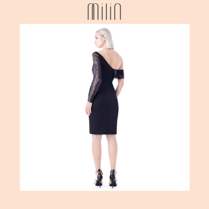 milin-off-shoulder-one-sleeve-bodycon-dress-ชุดเดรส-เดรสไหล่เดียว-เข้ารูป-castillo-dress