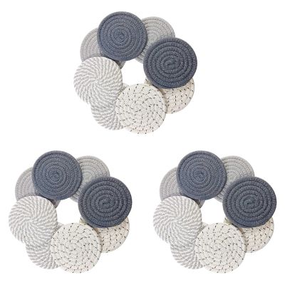 24 Pcs Drink Coasters with Holder, 4 Colors Absorbent Coasters for Drinks, Minimalist Cotton Woven Coaster Set for Home