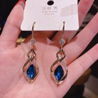 CIFbuy Trendy Korean Long Earrings For Women Blue Crystal Geometry Elegant Female Dangle Drop Earrings Fashion Jewelry Accessories