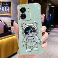 AnDyH Phone Case Vivo Y15S/Y15A/iQoo U5X/Y01/Y16/Y55s 5G/T2x 5G/Y72T 5G 6DStraight Edge Plating+Quicksand Astronauts who take you to explore space Bracket Soft Luxury High Quality New Protection Design