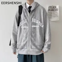 EERSHENSHI เสื้อฮู้ดสำหรับผู้ชาย,เสื้อแจ็คเก็ตมีฮู้ดพิมพ์ลายฉบับภาษาเกาหลีคาร์ดิแกนใส่สบายแบบหลวมเบสบอล