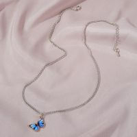 Blue gradient butterfly necklace simple cool style female jewelry fashion girlfriend couple clavicle chain INS fashion accessories 蓝色渐变蝴蝶项链简约炫酷风格女饰品时尚女友情侣锁骨链 INS时尚配饰