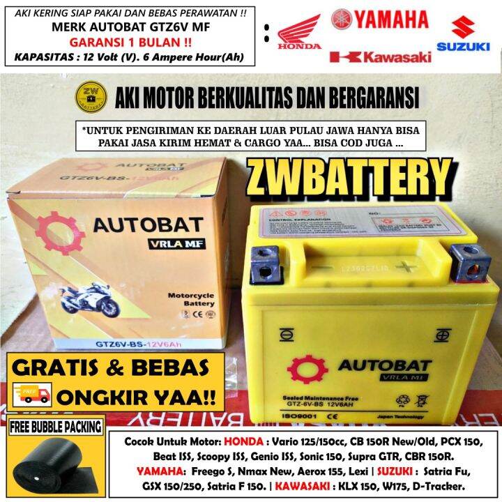 Aki Motor CBR 150, KLX 150, Sonic 150, GSX 150, BEAT ISS GTZ6V-BS