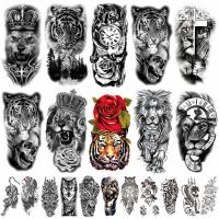 【cw】1PC 3D Pirate Captain Lion Warrior Evil Joker Gangster Black Fake Tattoo Stickers Halloween Skull Temporary Tattoo Sleeve 【hot】