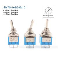 สวิตช์ไฟฟ้า10ชิ้น/ล็อตสีฟ้า SMTS-102/202/101 SPDT เปิด-ปิด3A250V-6A12 5V สวิตช์สลับจิ๋ว2/3/6ขา