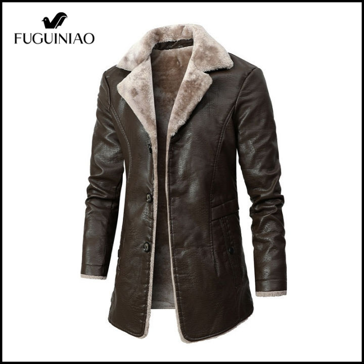fuguiniao-แจ็คเก็ตฤดูหนาวผู้ชายเสื้อ-f-aux-หนัง-pu-เสื้อแจ็คเก็ตหนังผู้ชายสลิมฟิตหนังนิ่มใหม่เสื้อกันลมสีน้ำตาลสีดำ