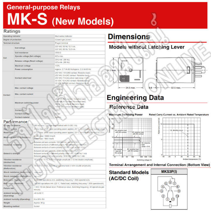 omron-relay-mks3p-mk3p-i-ตัวเลือก-12vac-12vdc-24vac-24vdc-110vac-220vac-รีเลย์-ออมร่อม-แท้-100-ธันไฟฟ้า