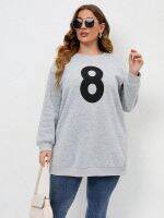 2022 Fashion Casual Ladies Plus Size Sweatshirt Plus Letter Print Drop Shoulder Pullover Lovely Fashion Beautiful (Color : Light Grey, Size : X-Large)