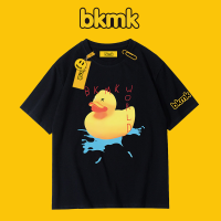 BKMK เสื้อยืดอินเทรนด์ผู้ชายแขนสั้นพิมพ์ลายเป็ดฤดูร้อนขนาดใหญ่บริสุทธิ์ผ้าฝ้ายหลวมใหม่