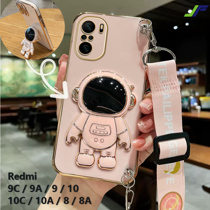 เคสเคลือบ-tpu-jiefie-astronaut-สำหรับ-redmi-9c-9a-9-10-10c-10a-8-8a-กล่องสี่เหลี่ยมจตุรัสนิ่มชุบโครเมี่ยม-ตัวยึด-สายคล้องแฟชั่น