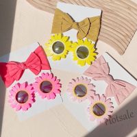 【hot sale】☂☈✳ C05 2Pcs Solid Color Bows Headband For Kids Girls Cute Nylon Elastic Hair Ties Seaside Sunglasses Set Headwear Hair Accessories