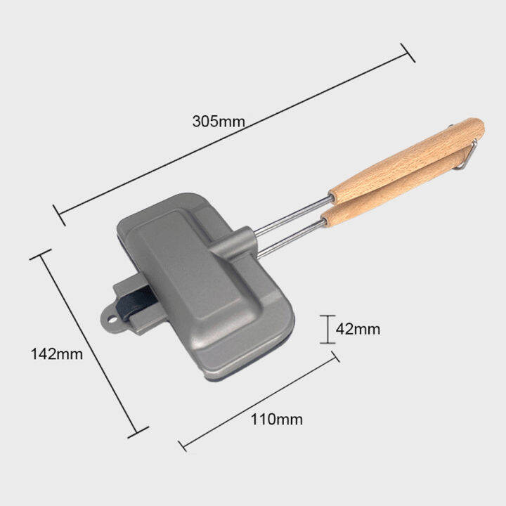 ถาดอบแซนด์วิชสำหรับตั้งแคมป์แบบอลูมิเนียมสองด้านเครื่องทำแซนวิชแบบนอนสติกพร้อมด้ามจับแบบเปลี่ยนได้กะทะย่างพลิกสำหรับแพนเค้กอาหารเช้า