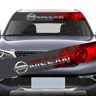 สติ๊กเกอร์ติดกระจกหน้ารถยนต์หน้ารถ1ชิ้นสติกเกอร์กันแดดม่านบังแดดป้ายฝาครอบสำหรับ Nissan แกรนด์ริวิน่าเส้นขอบฟ้าของรถ Xtrail Juke Terano Navara Almera