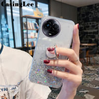 สำหรับ Realme เคส11X แหวนขึ้นเงาเคสฝาหลังใสแบบนิ่มมีกลิตเตอร์มีห่วงประดับดาวพระจันทร์หญิงเคสสำหรับ Realme Realme ฝาหลัง11X เคสมือถือ