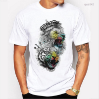 ↂ (สต็อกเพียงพอ) 【Hot sale Men Tops 2023 Summer Crown Lion 3D White Mens T-shirt Fashion Animal Print T-Shirt Menคุณภาพสูง size:S-5XL