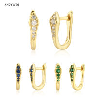 ANDYWEN 925 Sterling Silver Gold Three Color Clear Green Blue Hoops Piercing Pendiente piercing Clips Wedding Rock Punk Snake