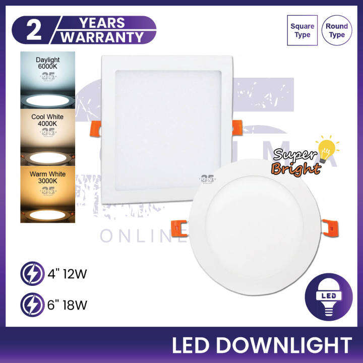 LED Downlight 4Inch 6Inch 12W 18W Round / Square Ultra Slim LED Recessed Light Lampu Downlight Lampu Siling LED