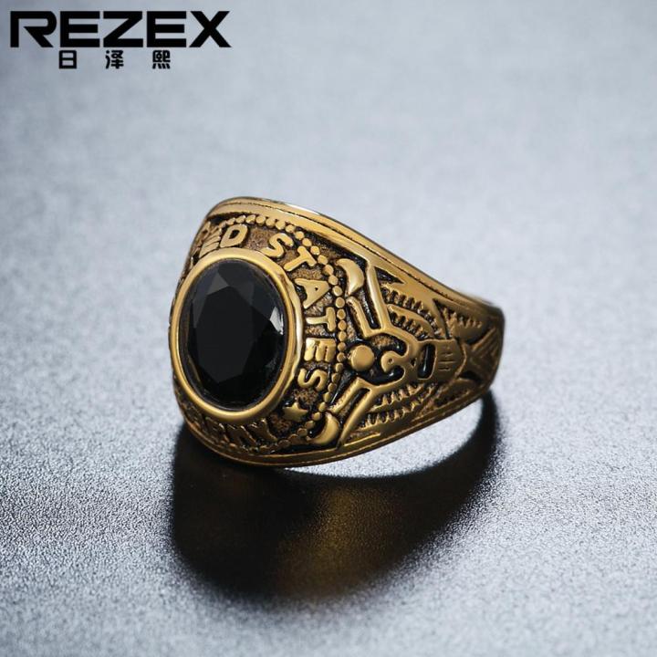 rezex-เครื่องประดับทหารอเมริกันนกอินทรีคู่กองทัพแหวนบุคลิกภาพย้อนยุคของผู้ชายแหวนอัญมนีเหล็กไทเทเนียม