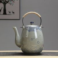 Ceramic big teapot hand-painted retro teapot cooler kettle iron handle lifting pot restaurant kettle household