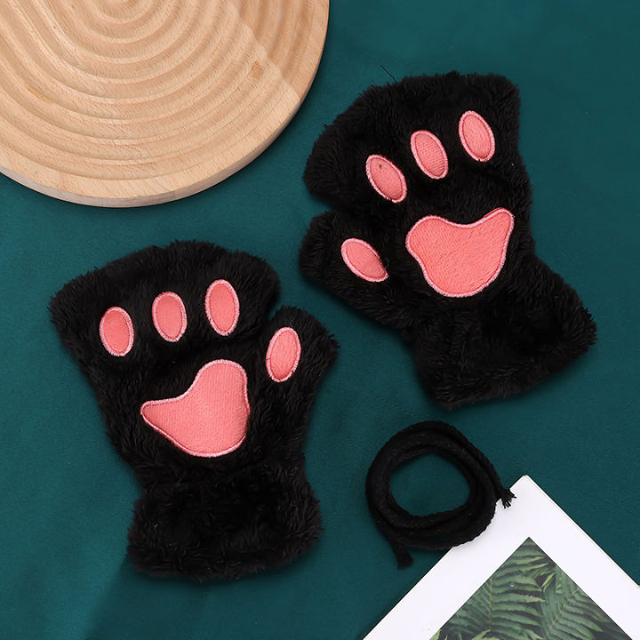 kuvn-ถุงมือแฟชั่นสำหรับผู้หญิงถุงมือแมวครึ่งนิ้วครึ่งนิ้วสำหรับฤดูหนาวกรงเล็บแมว