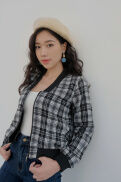 Bomber dạ karo đen trắng cổ tim 2LBO1003 ADOREDRESS