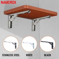 NAIERDI 2PCS Stainless Steel Folding Triangle Bracket Shelf Support Adjustable Shelf Holder Wall Mounted Bench Table Shelf