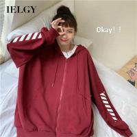 IELGY เสื้อมีฮู้ดแบบหลวมของผู้หญิง,เสื้อซิปสไตล์เกาหลีบางๆ