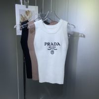 เสื้อกั๊ก Prada จดหมายฤดูร้อนพิมพ์เสื้อยืดแขนกุดของผู้หญิงสวมใส่ด้านนอกผอมสั้น U คอด้านบนกีฬาสลิงสวมใส่ภายในฐาน